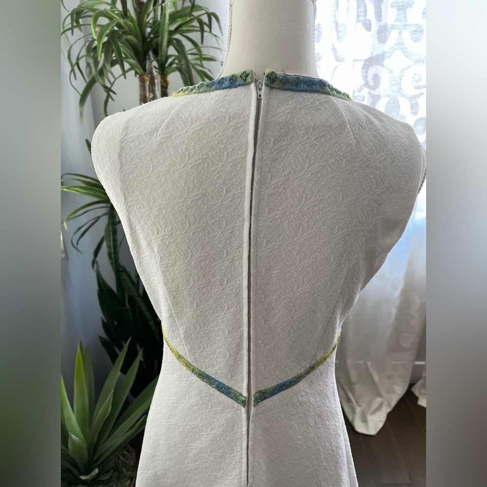 S/M Vintage 60s mod midi dress with green blue detail handmade Gogo dress - Picture 8 of 9